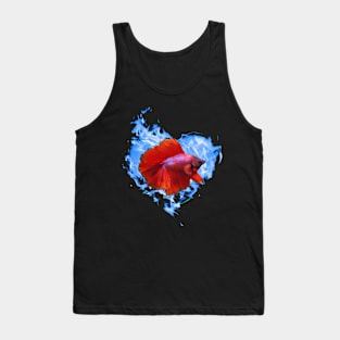 Red Betta Fish In Blue Flame Heart Tank Top